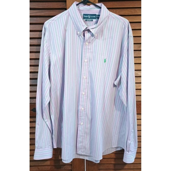Polo Ralph Lauren Shirt Men XXL Lavender Green Stripe Pony Long Sleeve Button - Picture 1 of 7